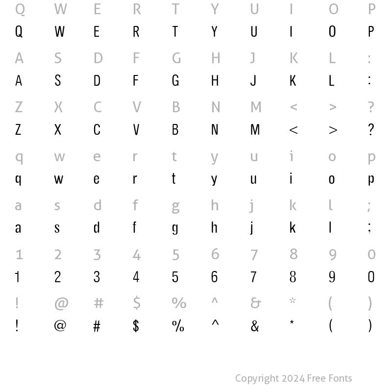 Character Map of Yang Rounded Condensed light Regular